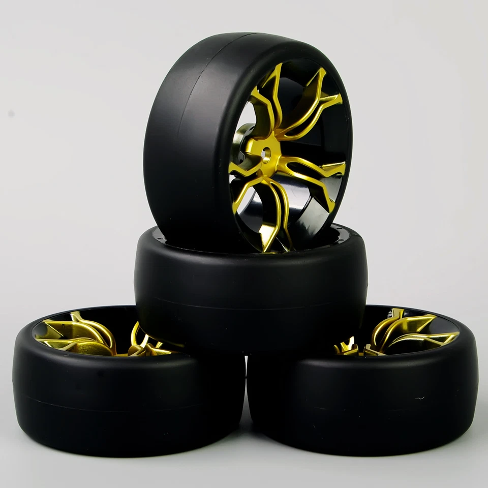 4X flach Drift Reifen &Rad Felge 12mm Sechskant für HSP RC 1:10 On-Road Car - Bild 3 von 4