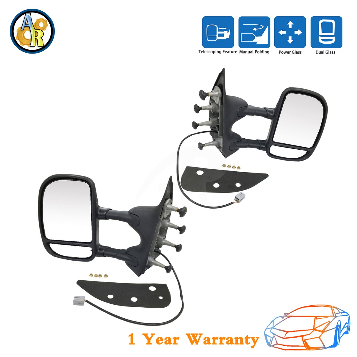 Ford OEM Econoline Eseries E150 E250 E350 Towing Telescoping Power Side  Mirrors | eBay 車内バックミラー Compatible With Ford For E250 E350 E450 E550 2004 2005 20