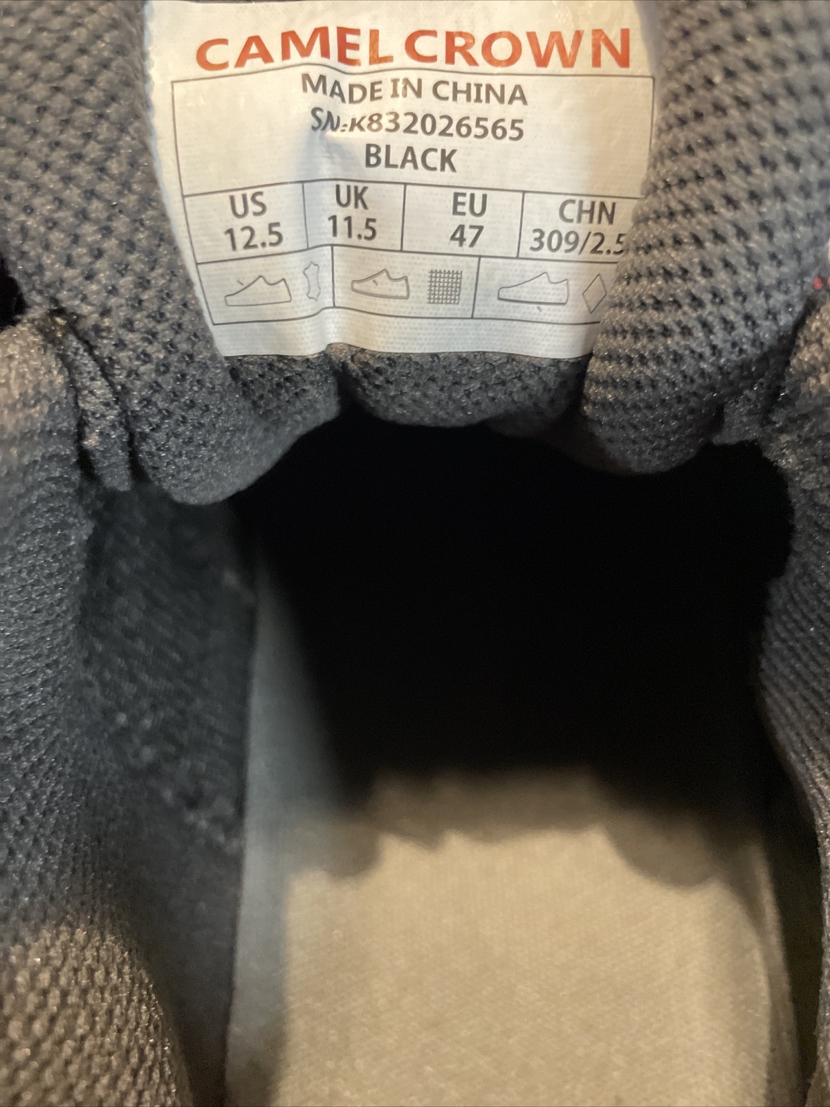 Camel Crown Size 12.5 Black Hiking Shoes