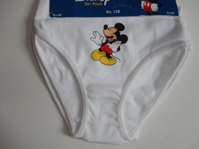 NEU Mädchen 3er-Pack Baumwoll- Slips Hose Gr. 128 weiß-Micky Maus Unterwäsche - Bild 1 von 2