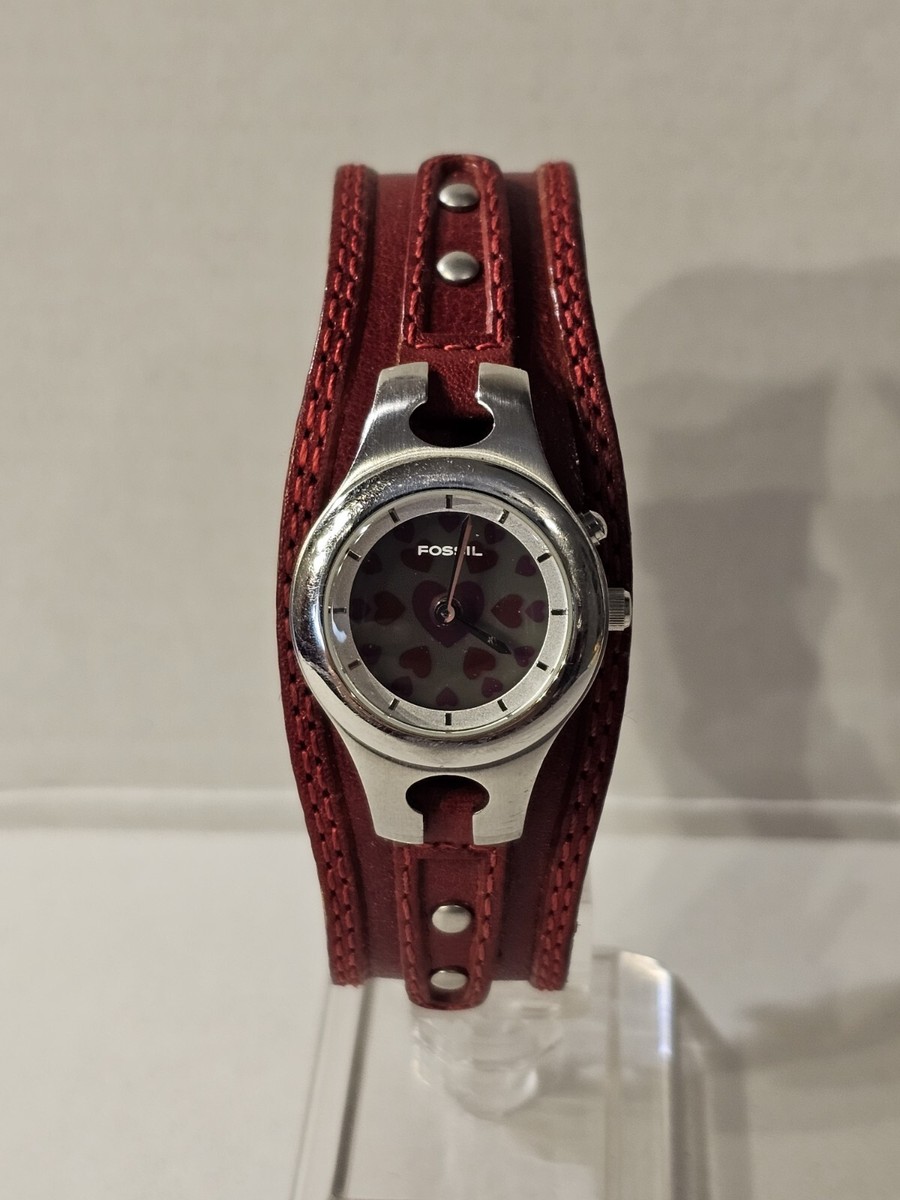 fossil big tic 赤盤　激レア　稼動品 Rare FOSSIL LADIES Big Tic Hearts ES9799 With Beautiful Red
