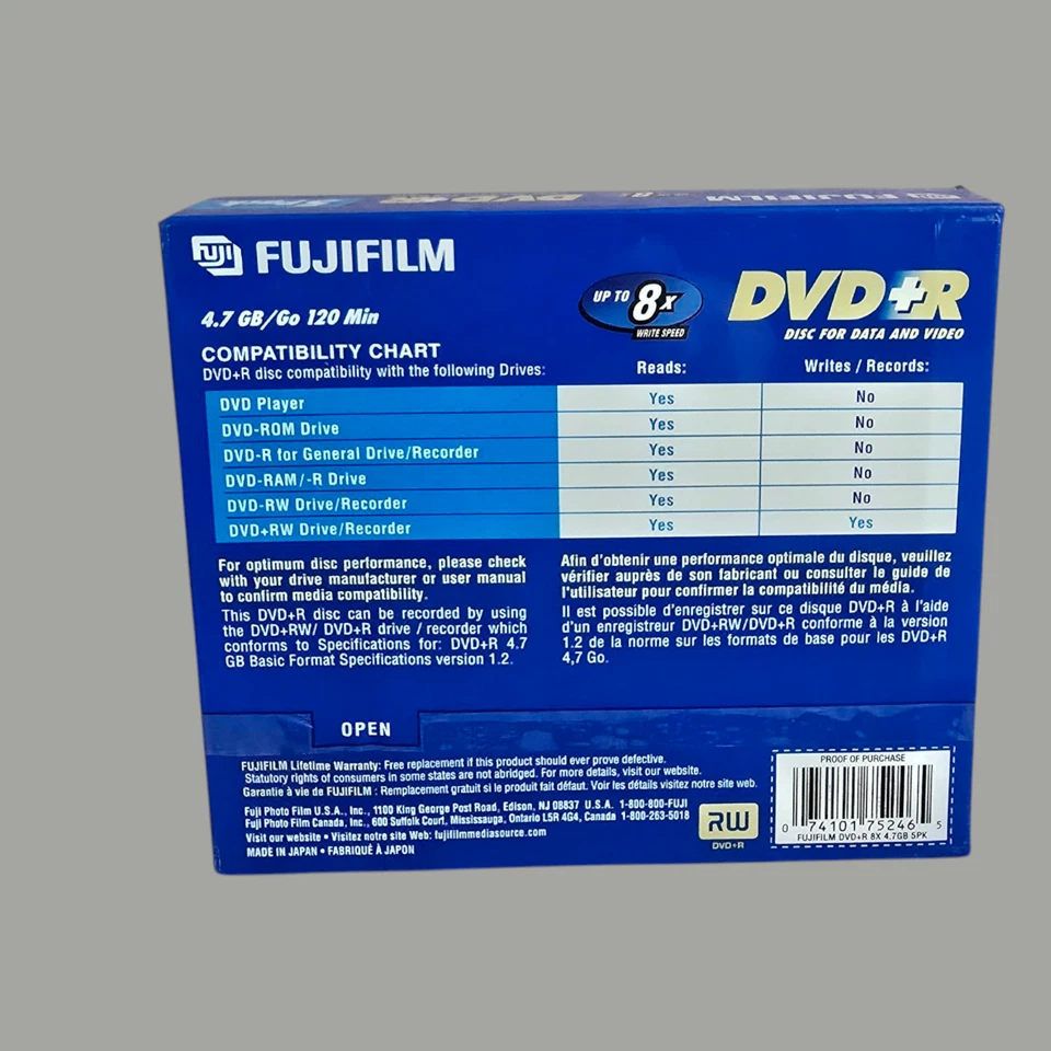 NEW Sealed 5-Pack Fujifilm Blank Media DVD+R 120 Min 4.7GB for Data & Video - Image 2 of 4