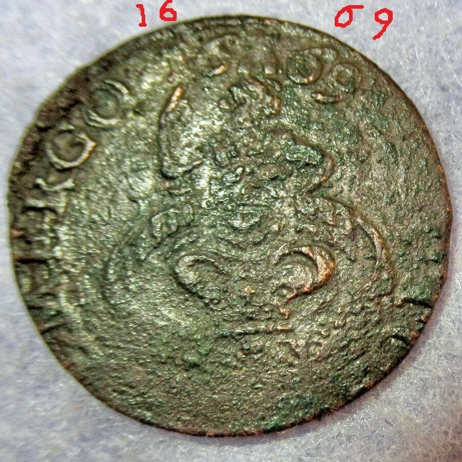 Virgin of Holland ! Rare Early date 1669 Colonial New York Penny Zeeland Copper - Image 3 of 4