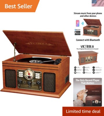 Elegant 6-in-1 Bluetooth Turntable & Multimedia Player - Nostalgic Wood Design