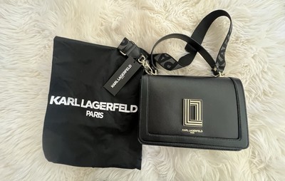 NWT Karl Lagerfeld Paris Simone Leather Crossbody Bag, Black with Gold Hardware