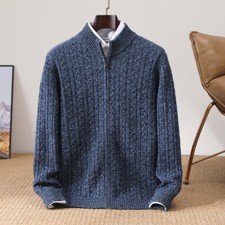 100 Wool Sweater Mens Thickened Knitted Sweater Zipper Cardigan Jacket Cashmere