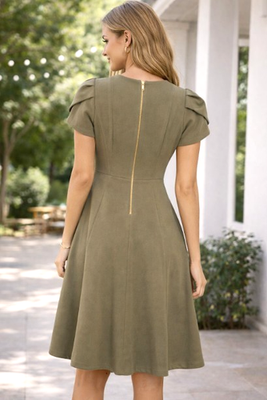 Calvin Klein Tulip Sleeve A-Line Olive Green Dress size 6 | eBay