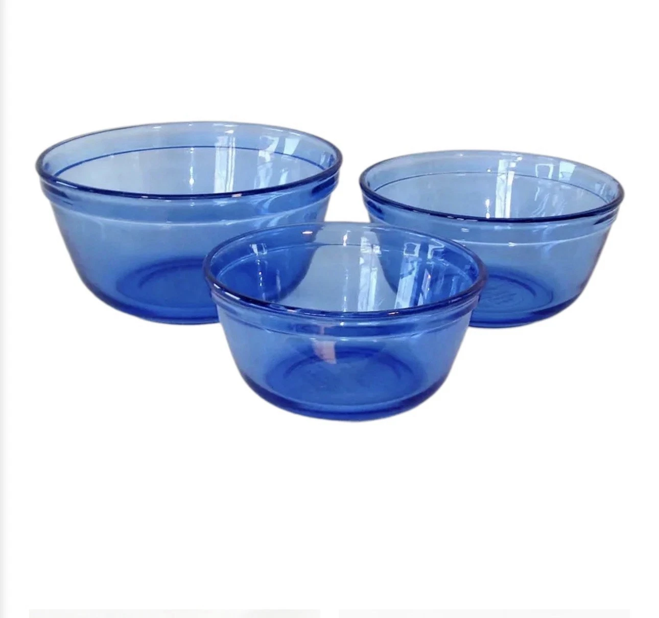 Anchor Ovenware 1qt 1.5qt 2.5qt Cobalt Blue Glass Mixing Bowl Set of 3