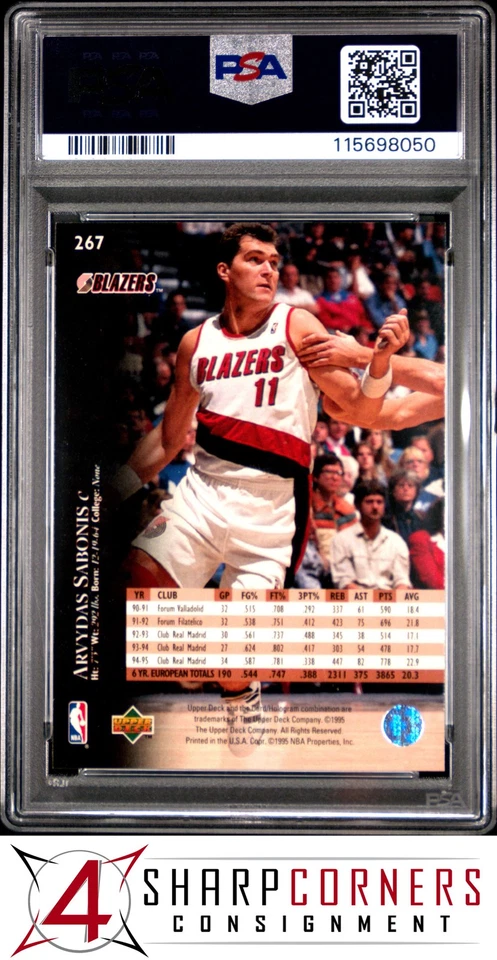 1995 UPPER DECK ELECTRIC COURT #267 ARVYDAS SABONIS RC HOF POP 2 (NO 10s) PSA 9 - Image 2 of 3