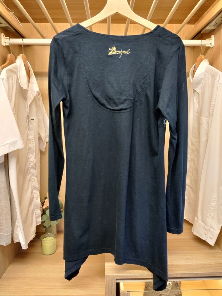 CAMISETA TÚNICA TOP AZUL MARINO GRANDE DESIGUAL MANGA LARGA DOBLADILLO CASUAL BOHO MUJER Foto 2 de 4