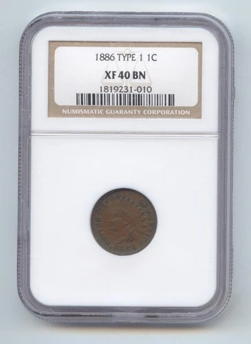 1886 Type 1 Indian Head Cent, NGC XF-40 BN