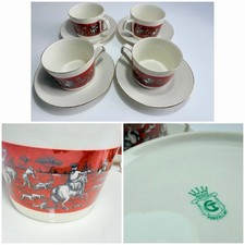 Servizio 4 tazze caffè porcellana vintage anni 50/60 tedesco decoro caccia Retró