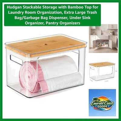 Durable Clear Plastic Storage Bin with Bamboo Top for Versatile Organization