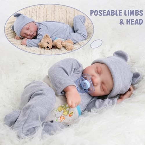 Lifelike Reborn Baby Dolls Boy - 18 in Baby Soft Body Realistic Grey Hat - Picture 5 of 7