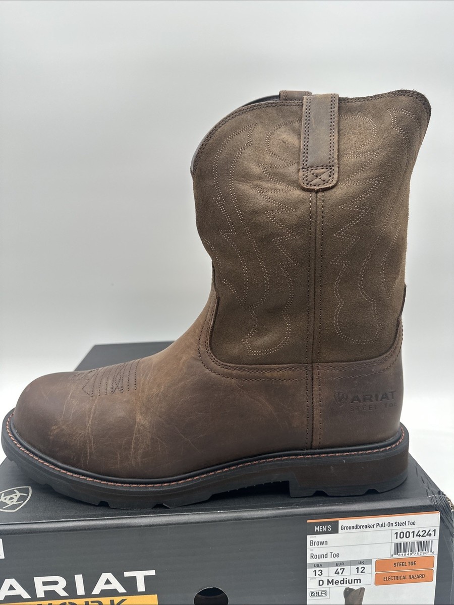 NEW Ariat Groundbreaker Pull-On Steel Toe Work Boots 10014241 Brown Ariat Groundbreaker Steel Toe Work Boots Style 10014241 main image 4