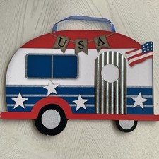 USA July 4th Wood Decoration RV Camper Red White  Blue Hanging Sign Patriotic