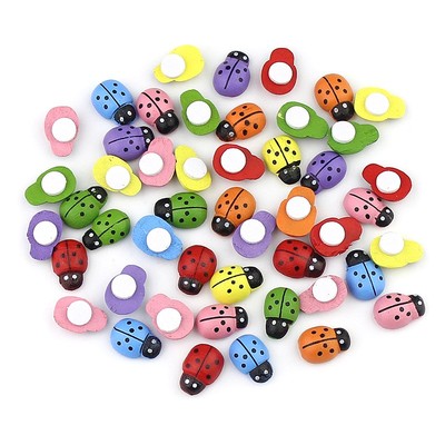 100pcs Mini Wooden Beetle DIY Handmade Craft Fridge Wall Sticker Home Decor Cw