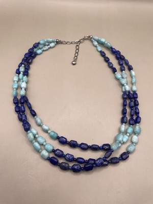 Jay King DTR Mine Finds Signed Lapis Amazonite Beaded 3 Strands Collar Necklace