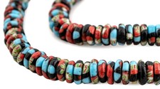 Konongo Medley Fused Rondelle Recycled Glass Beads 10mm Ghana African Multicolor