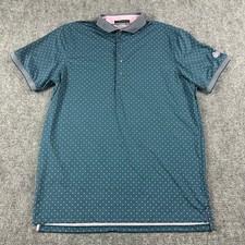 Greyson Polo Shirt Mens LargeTeal Wolf Head Print Performance Golf Short Sleeve