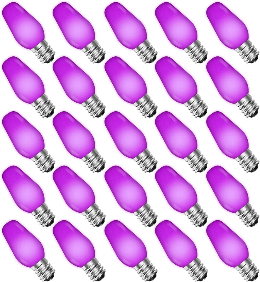 Vibrant Purple C7 LED Bulbs 25-Pack for String Lights - Image 3 of 4