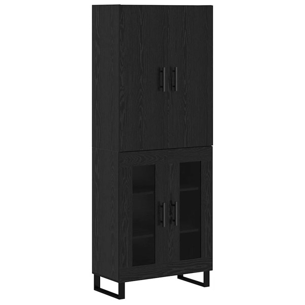 Highboard 2Er-Set Schwarz Eichenoptik 69,5X34X180 Cm Wohnzimmer-image