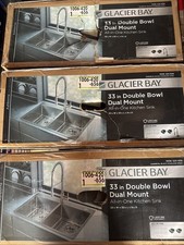 Glacier Bay 33" Drop-In Dbl Bowl Blk Stainless Steel Sink w Blk Spring Faucet