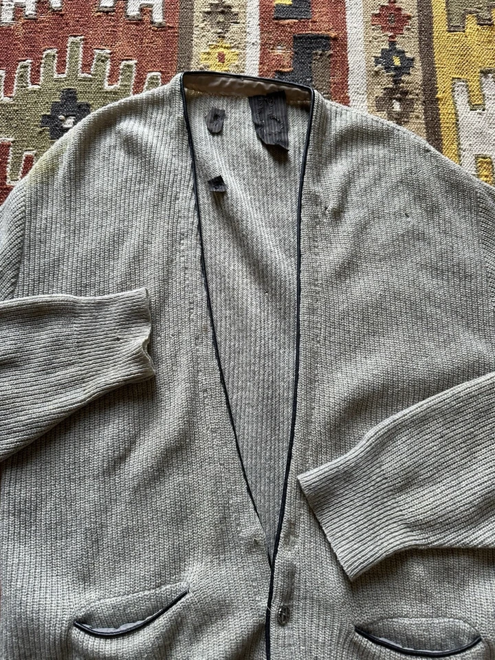 Cárdigan Suéter Gris Nylon Lana Orlon Para Hombre Grande Años 40 50 Botones De Colección Foto 2 de 4
