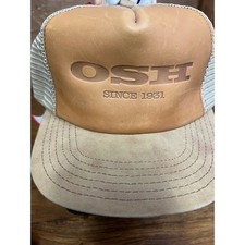 OSH Since 1931 Mens Leather Suede Mesh Trucker Hat Snapback Cap Tan Made in USA
