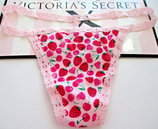 VICTORIA'S SECRET PINK Cotton V-String Thong Panty S M L Lace Trim FREE SHIP 4 