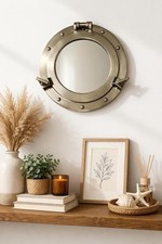 Round Porthole Mirror Matt Nickel Finish Nautical Wall Decor Maritime Home Gift