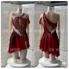 Ice Figure Skating Dress Elasticity Competition Skating Jeweled red dyeing