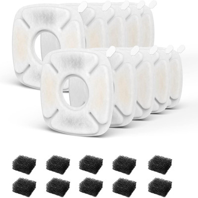 10-Pack Filters with Sponges, Compatible with Veken 95Oz/2.8L Pet Fountain Repla