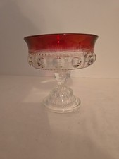 Vtg Indiana Glass Kings Crown Ruby Red Thumbprint Compote, Candy Dish 5.25"T