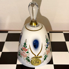 Lisch Porzellan Deko-Glocke mit Glasgriff handbemalt Blumenmotiv Berchtesgaden