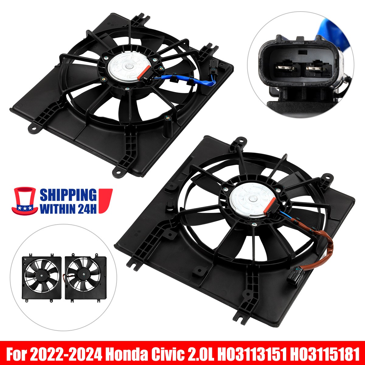 2PCS A/C AC Condenser Radiator Cooling Fan For 2022-2024 Honda Civic 1.5L / 2.0L