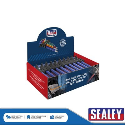 Sealey Premier langer farbkodierter Kugelkopf-Sechskantschlüssel-Set 9-teilig Display-Box mit 10