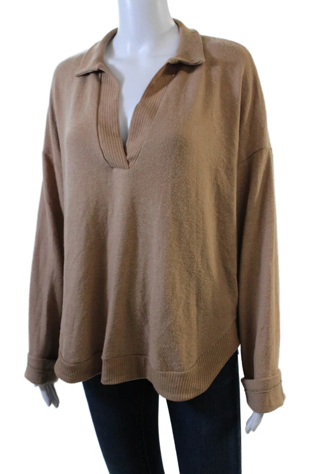 Project Social T Womens Ribbed Trim Collared Oversized Sweater Beige Size M - Image 2 of 4