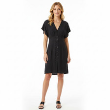 Quince Vintage Wash Tencel Button Front Dress Size Small Black