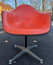 Vintage Herman Miller Eames Fiberglass Chair Upholstered Orange Mid Century