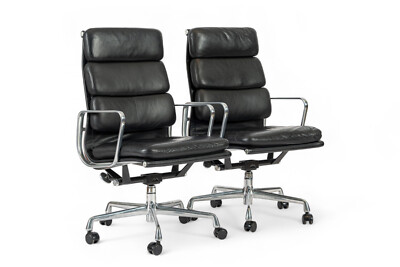 Pair Authentic Eames for Herman Miller Tall Black Leather Office Chairs 2001