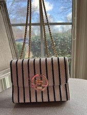 Small Flap Shoulder Bag - Black/white Stripe