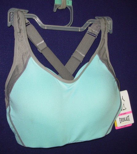 EVERLAST Fit Chic Sport Bra sz S wirefree criss cross Aqua Gray foam cup wicking - Picture 3 of 6