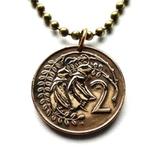 1973 New Zealand 2 coin pendant Kōwhai woody legume tree flower Auckland n000094