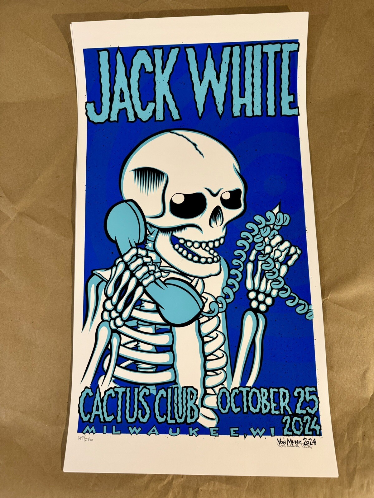 Jack White Cactus Club Concert Poster 2024 Signed #’d #xx/230 Milwaukee Von Munz