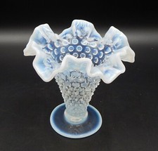 Fenton Fluted Rim Hobnail Vase Opalescent White To Clear 5 1/2" Tall Vintage