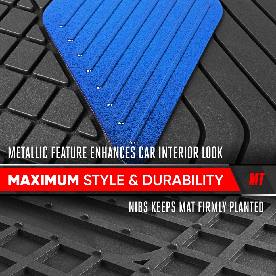 MetallicGuard Car Floor Mats Full Set with Blue Metallic Heel Pad eBay