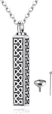 Celtic Urn Necklace for Ashes Cylinder Bar 925 Sterling Silver Cremation Jewelry