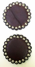 2 CHOCOLATE BRIDLE LEATHER ROSETTES/CONCHOS-NICKLE SPOTS-2"- DYED EDGES