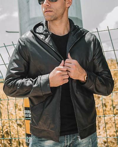 Leather Jacket Men Black with Hood Pure Lambskin Size XS S M L XL XXL XXXL - Picture 5 of 6
